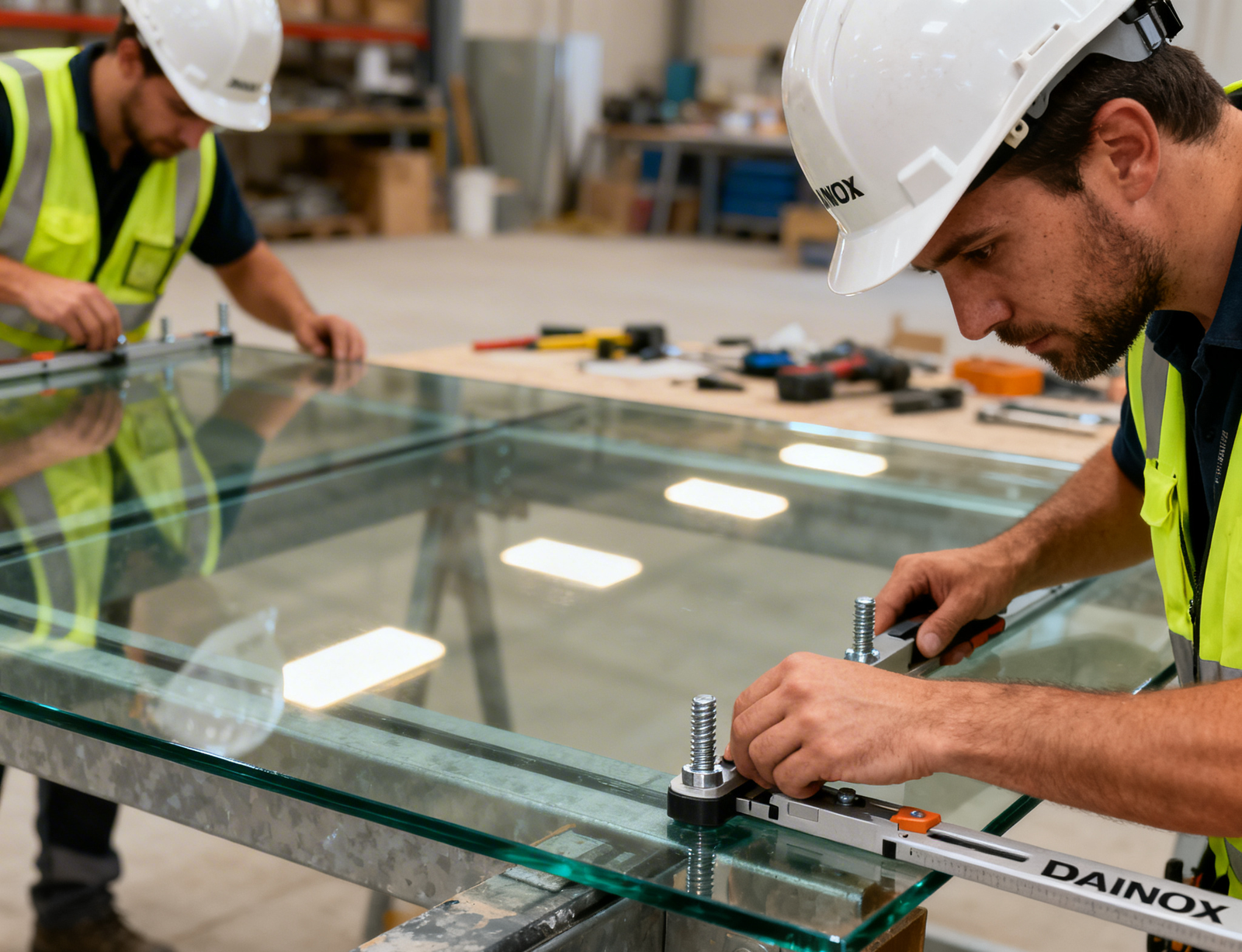 INSTALADORES AJUSTANDO VIDRIO